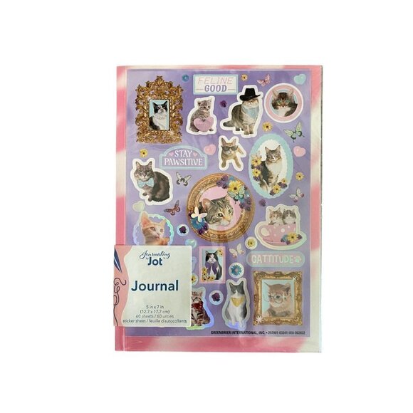 JOT 5x7 Journal w "Feline Good CATS" Sticker Pack / JOT 10-Pc Gel Pens SET - Picture 2 of 9